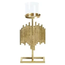 Beliani Bougeoirs Bougeoir En Métal Doré 47 Cm