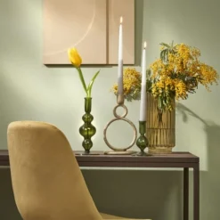 Mica Decorations Bougeoirs Bougeoir En Verre Vert Foncé H23 -Bougeoirs Soldes Magasin bougeoir en verre vert fonce h23 4