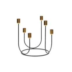 Beliani Bougeoirs Bougeoir Noir Et Doré 6 Bougies