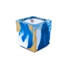 Junny Bougies Bougie En Béton Coloré Marbré Bleu Et Jaune Fleur De Monoï
