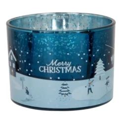 Maisons Du Monde Décorations Lumineuses De Noël Bougie Parfumée Deux Mèches En Verre Bleu Et Blanc 170g