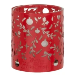 Maisons Du Monde Décorations Lumineuses De Noël Bougie Parfumée En Verre Ajouré Rouge 110g
