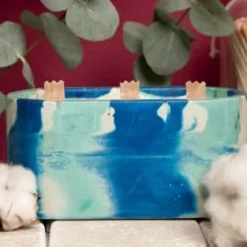 Junny Bougies Bougie Xxl Tie&dye En Béton Bleu Et Turquoise Parfum Fleur D'oranger -Bougeoirs Soldes Magasin bougie xxl tie dye en beton bleu et turquoise parfum fleur d oranger 1