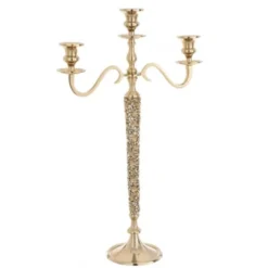 LANADECO Bougeoirs Chandelier 3 Bras Alu/métal Or H65cm