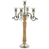 Beliani Bougeoirs Chandelier 5 Branches En Bois Et Aluminium Argenté -Bougeoirs Soldes Magasin chandelier 5 branches en bois et aluminium argente