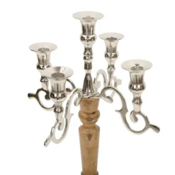 Beliani Bougeoirs Chandelier 5 Branches En Bois Et Aluminium Argenté -Bougeoirs Soldes Magasin chandelier 5 branches en bois et aluminium argente 2