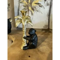 Pirouette Paris Bougeoirs Chandelier Palmier Doré Avec Singe Noir H19cm -Bougeoirs Soldes Magasin chandelier palmier dore avec singe noir h19cm 1