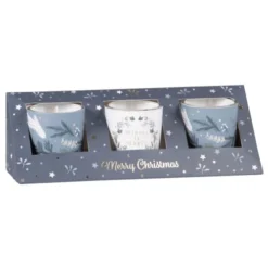 Maisons Du Monde Décorations Lumineuses De Noël Coffret Mini Bougies Parfumées (x3) En Verre Bleu Et Blanc 150g