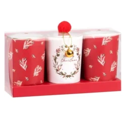 Maisons Du Monde Décorations Lumineuses De Noël Coffret Mini Bougies Parfumées (x3) En Verre Rouge à Motifs Blancs 135g