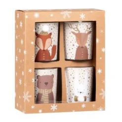 Maisons Du Monde Décorations Lumineuses De Noël Coffret Mini Bougies Parfumées (x4) En Verre Imprimé Beige, Marron Et Blanc 220g