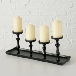 Wadiga Bougeoirs Grand Chandelier En Aluminium Noir Pour 4 Bougies - 53x15x20cm -Bougeoirs Soldes Magasin grand chandelier en aluminium noir pour 4 bougies 53x15x20cm 2