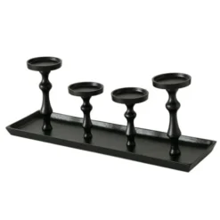 Wadiga Bougeoirs Grand Chandelier En Aluminium Noir Pour 4 Bougies - 53x15x20cm