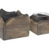 Beliani Lot De 2 Bougeoirs En Bois Foncé -Bougeoirs Soldes Magasin lot de 2 bougeoirs en bois fonce