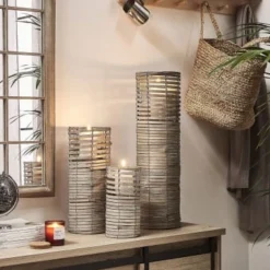 Beliani Lot De 3 Bougeoirs Gris -Bougeoirs Soldes Magasin lot de 3 bougeoirs gris 1