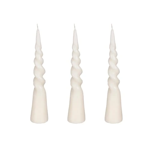 Mica Decorations Lot De 3 Bougies Conique Torsadée En Couleur Crème H25 3 Mica Decorations Lot De 3 Bougies Conique Torsadée En Couleur Crème H25