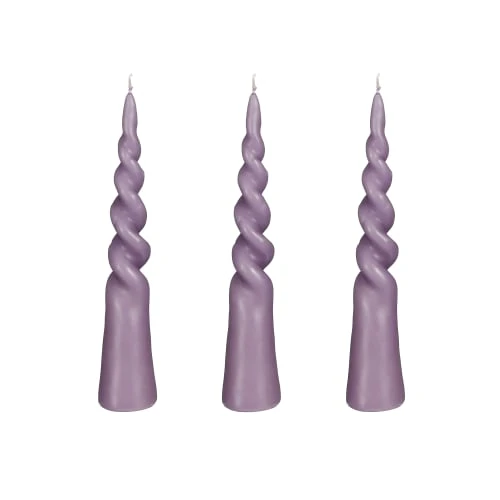 Mica Decorations Lot De 3 Bougies Conique Torsadée En Couleur Lilas H25 3 Mica Decorations Lot De 3 Bougies Conique Torsadée En Couleur Lilas H25