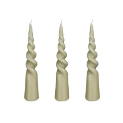 Mica Decorations Lot De 3 Bougies Conique Torsadée En Couleur Vert Clair H25