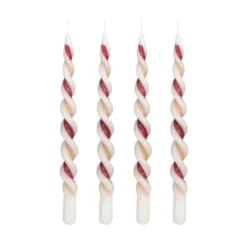 Mica Decorations Lot De 4 Bougies Torsadées Rayées Bordeaux