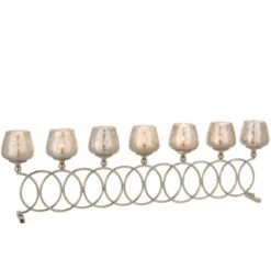 LANADECO Bougeoirs Photophore 8 Anneaux Craquelé Verre Nickel -Bougeoirs Soldes Magasin photophore 8 anneaux craquele verre nickel 1