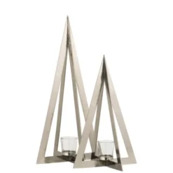 LANADECO Bougeoirs Photophore Acier Inoxydable Verre Argent H55cm -Bougeoirs Soldes Magasin photophore acier inoxydable verre argent h55cm 4