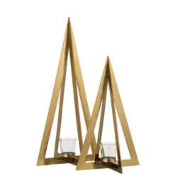 LANADECO Bougeoirs Photophore Acier Inoxydable Verre Or H55cm -Bougeoirs Soldes Magasin photophore acier inoxydable verre or h55cm 3