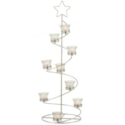 LANADECO Bougeoirs PHOTOPHORE ARBRE SPIRALE METAL / VERRE ARGENT 70 Cm -Bougeoirs Soldes Magasin photophore arbre spirale metal verre argent 70 cm 1