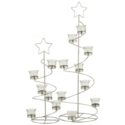 LANADECO Bougeoirs PHOTOPHORE ARBRE SPIRALE METAL / VERRE ARGENT 70 Cm -Bougeoirs Soldes Magasin photophore arbre spirale metal verre argent 70 cm 3