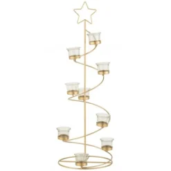 LANADECO Bougeoirs PHOTOPHORE ARBRE SPIRALE METAL / VERRE OR LARGE 70 Cm