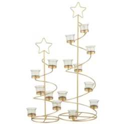 LANADECO Bougeoirs PHOTOPHORE ARBRE SPIRALE METAL / VERRE OR LARGE 70 Cm -Bougeoirs Soldes Magasin photophore arbre spirale metal verre or large 70 cm 3