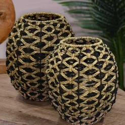 Sensei Maison Bougeoirs Photophore En Jonc De Mer Naturel/noir 26X26X26 Cm -Bougeoirs Soldes Magasin photophore en jonc de mer naturel noir 26x26x26 cm 3