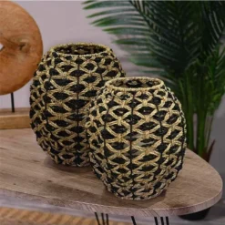 Sensei Maison Bougeoirs Photophore En Jonc De Mer Naturel/noir 26X26X26 Cm -Bougeoirs Soldes Magasin photophore en jonc de mer naturel noir 26x26x26 cm 4