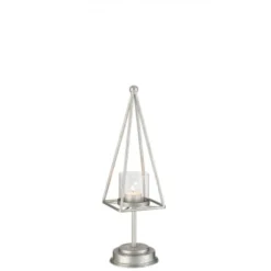 LANADECO Bougeoirs Photophore Fer Argent H40,5cm -Bougeoirs Soldes Magasin photophore fer argent h40 5cm 2