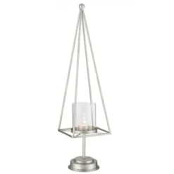 LANADECO Bougeoirs Photophore Fer Argent H58,5cm -Bougeoirs Soldes Magasin photophore fer argent h58 5cm 2