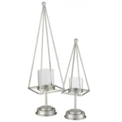 LANADECO Bougeoirs Photophore Fer Argent H58,5cm -Bougeoirs Soldes Magasin photophore fer argent h58 5cm 3