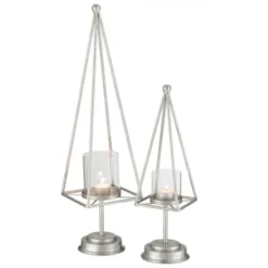 LANADECO Bougeoirs Photophore Fer Argent H58,5cm -Bougeoirs Soldes Magasin photophore fer argent h58 5cm 4