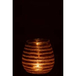 LANADECO Bougeoirs Photophore Lignes Rond Verre Marron H18cm -Bougeoirs Soldes Magasin photophore lignes rond verre marron h18cm 1