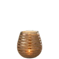LANADECO Bougeoirs Photophore Lignes Rond Verre Marron H18cm -Bougeoirs Soldes Magasin photophore lignes rond verre marron h18cm 2