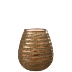 LANADECO Bougeoirs Photophore Lignes Rond Verre Marron H23cm