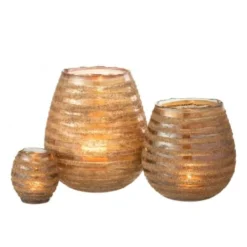 LANADECO Bougeoirs Photophore Lignes Rond Verre Marron H23cm -Bougeoirs Soldes Magasin photophore lignes rond verre marron h23cm 4