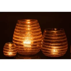 LANADECO Bougeoirs Photophore Lignes Rond Verre Marron H23cm -Bougeoirs Soldes Magasin photophore lignes rond verre marron h23cm 5