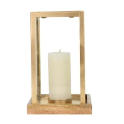 Sensei Maison Bougeoirs Photophore Métal Socle En Bois 11x20 Cm -Bougeoirs Soldes Magasin photophore metal socle en bois 11x20 cm 2