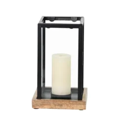 Sensei Maison Bougeoirs Photophore Métal Socle En Bois 11x20 Cm