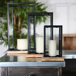 Sensei Maison Bougeoirs Photophore Métal Socle En Bois 18x30 Cm -Bougeoirs Soldes Magasin photophore metal socle en bois 18x30 cm 4