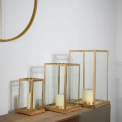 Sensei Maison Bougeoirs Photophore Métal Socle En Bois 22x40 Cm -Bougeoirs Soldes Magasin photophore metal socle en bois 22x40 cm 9