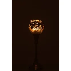 LANADECO Bougeoirs Photophore Pied Métal/alu/verre Argent H27cm -Bougeoirs Soldes Magasin photophore pied metal alu verre argent h27cm 2