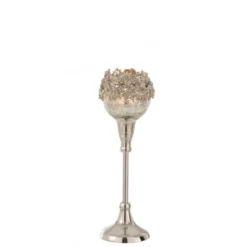 LANADECO Bougeoirs Photophore Pied Métal/alu/verre Argent H27cm -Bougeoirs Soldes Magasin photophore pied metal alu verre argent h27cm 3