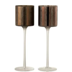 LANADECO Bougeoirs Photophore Pied Verre Marron Large - Lot De 2