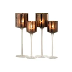 LANADECO Bougeoirs Photophore Pied Verre Marron Large - Lot De 2 -Bougeoirs Soldes Magasin photophore pied verre marron large lot de 2 4