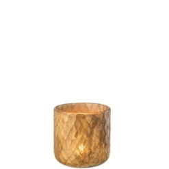 LANADECO Bougeoirs Photophore Quadrillé Verre Or H14cm -Bougeoirs Soldes Magasin photophore quadrille verre or h14cm 1
