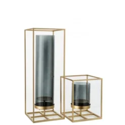 LANADECO Bougeoirs Photophore Rectangulaire Haut Métal/verre Or H55cm -Bougeoirs Soldes Magasin photophore rectangulaire haut metal verre or h55cm 3